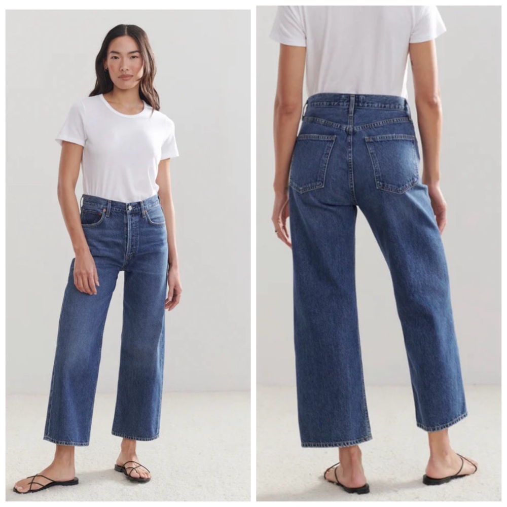Agolde Ren High Rise Wide Leg Ankle Jean‎ Denim In Control Blue Size 33